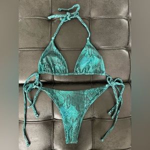 Fashion Nova green snake print two piece bathing suit